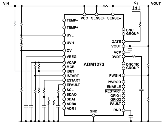 位置电路 - Analog Devices Inc. EVAL-ADM1273 评估板